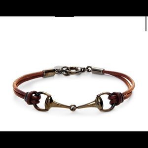 Gucci Black Rhodium-Plated Sterling Silver & Leather Bit Bracelet New authentic
